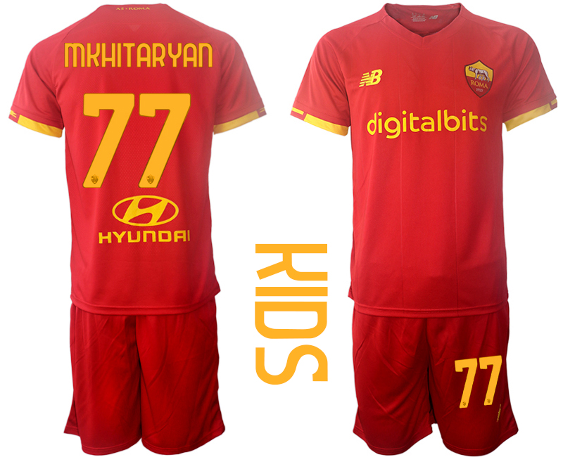 Youth 2021-2022 Club AS Roma home red #77 Soccer Jersey